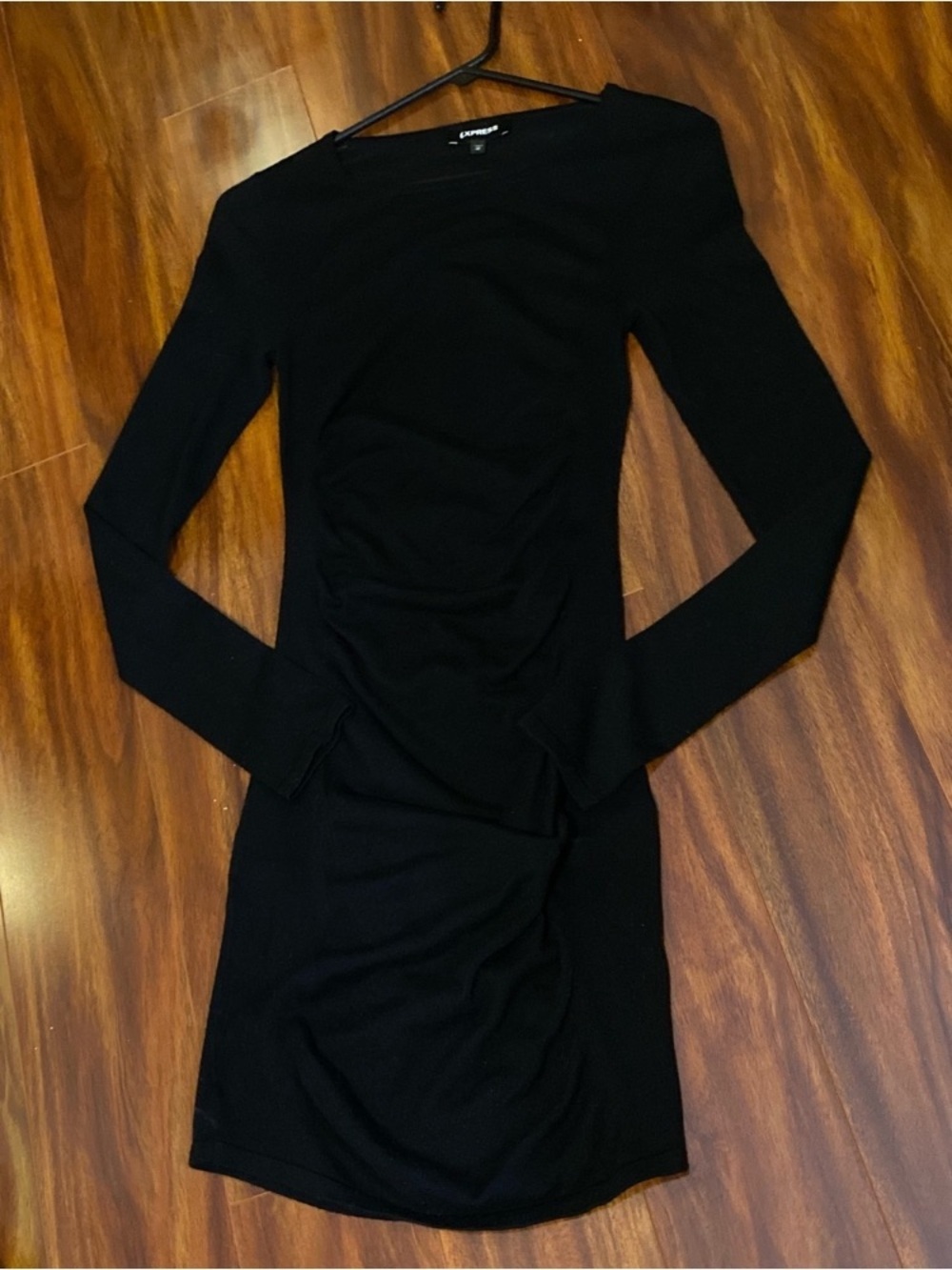 Express Black Long-Sleeve Ruched Bodycon mini Dress